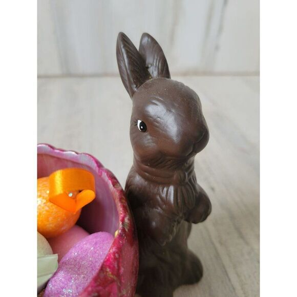 Faux chocolate bunny foil egg ceramic Easter spring decor unique - Picture 8 of 8